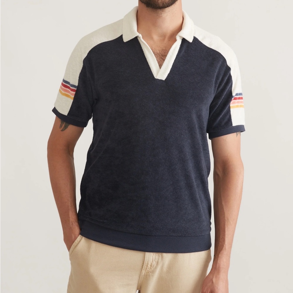 Marine Layer Terry Out varsity polo 70’s style shirt S